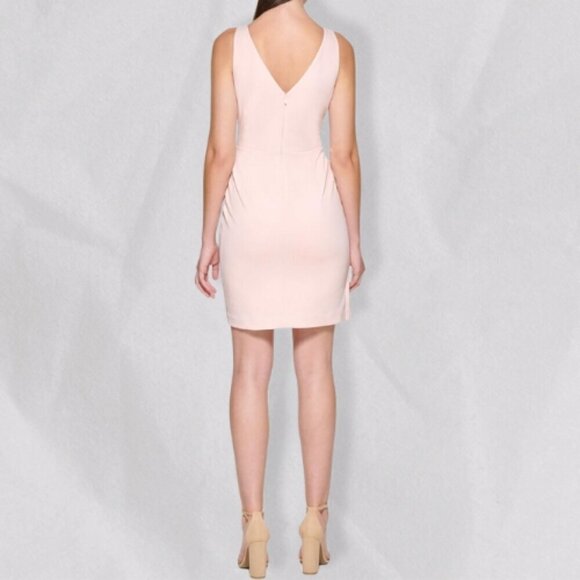 Guess Wrap Dress Crepe Pleated Asymmetrical Hemline Zip Closure Blush Pink - Picture 2 of 7